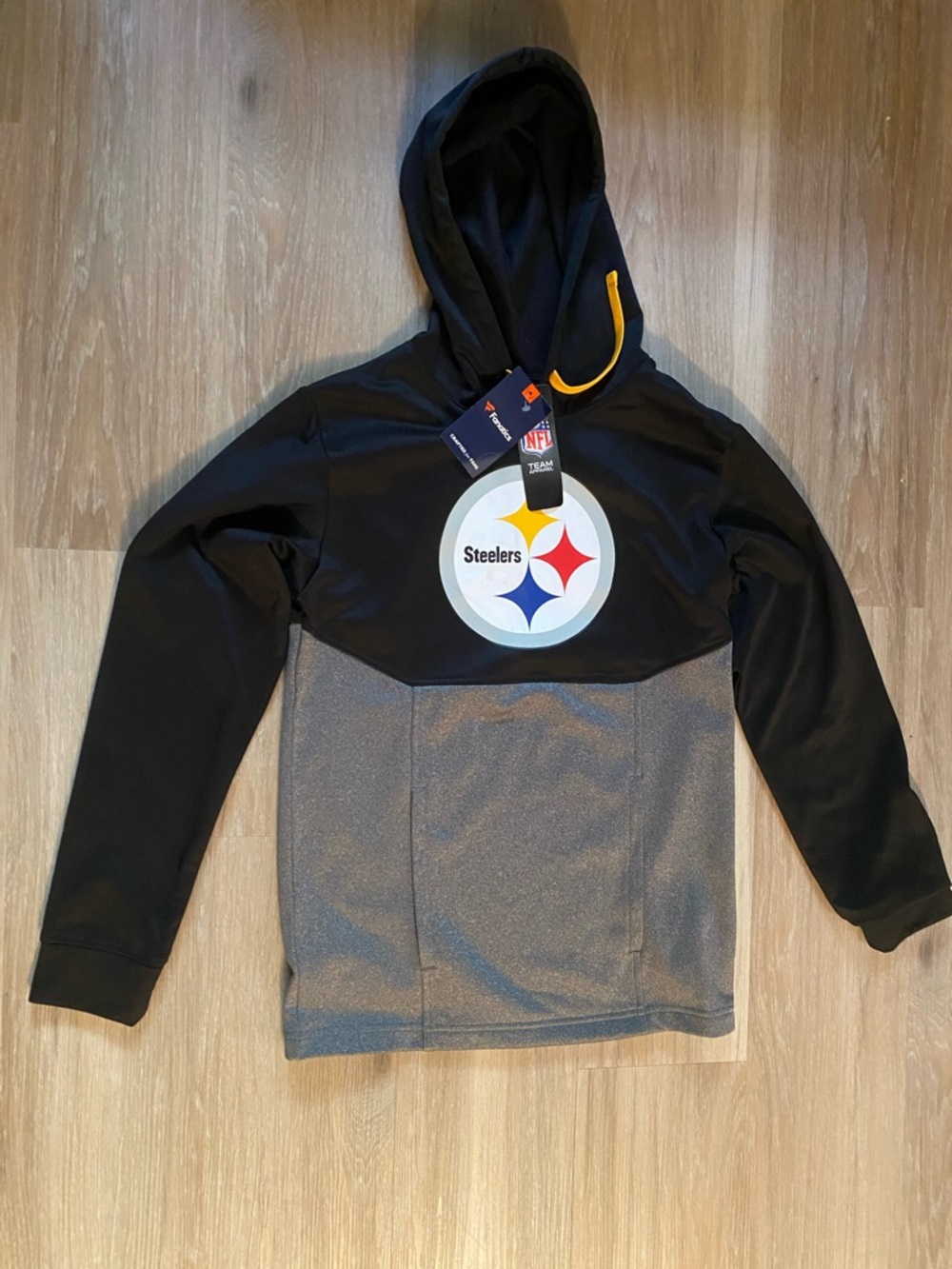Fanatics Black Steelers Hoodie with Yellow Drawcords
